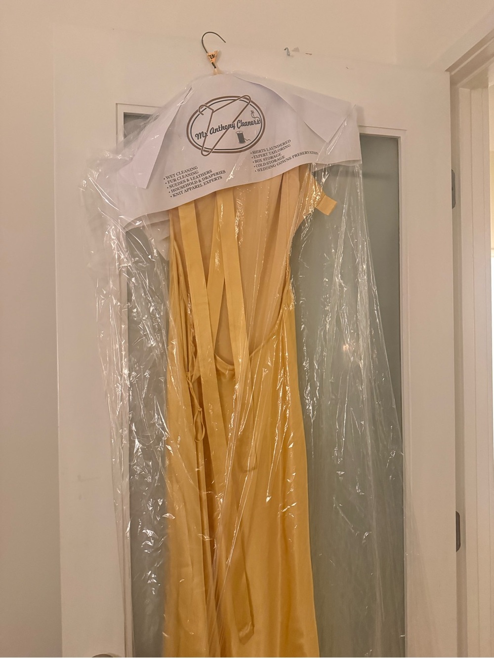 One-Shoulder Satin Gown in Champagne Yellow - Picture 6 of 7
